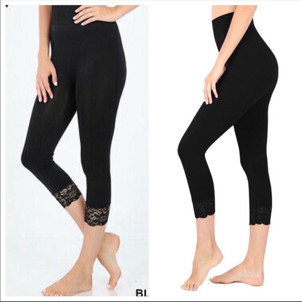 Lace Trim High Waist Leggings